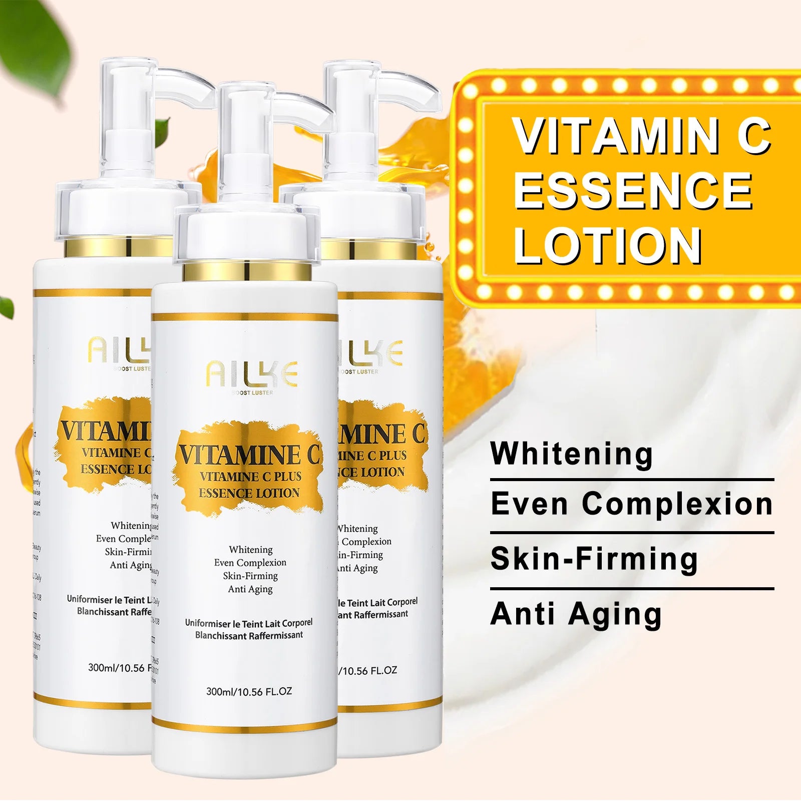 AILKE Lightening Body Cream, With Vitamin C, Hyaluronic Acid, Shea Butter, Reduce Black Spots, Even Skin Tone, Hydration Lotion