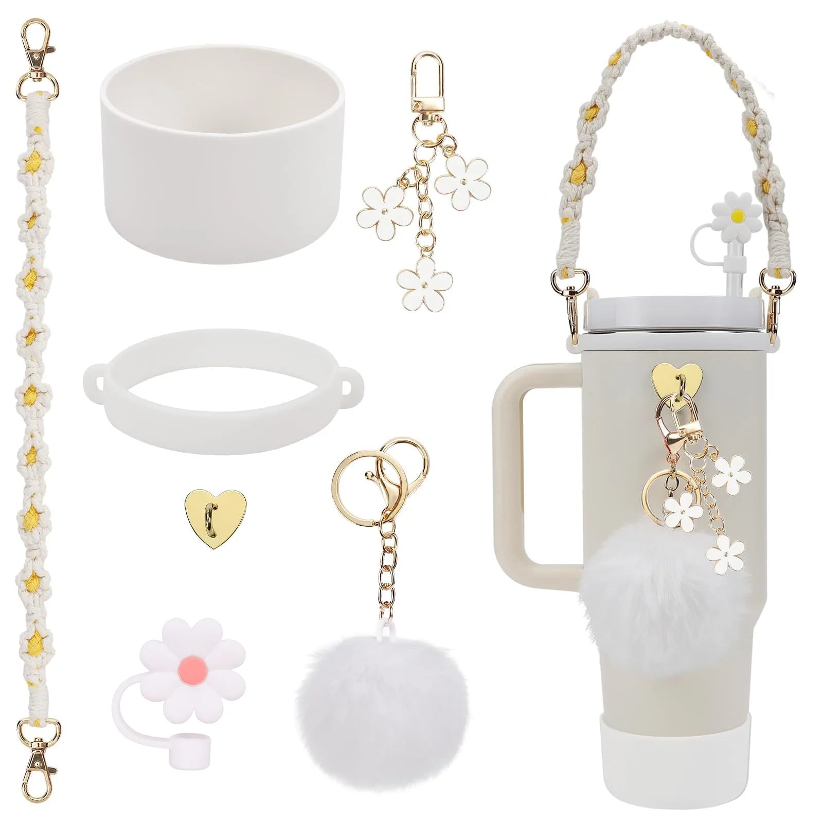 hand-made straw cap case Charm chain pendant lot Accessories Initial Keychain Handle for Stanley cup bottle Tumbler for Women - You Offer