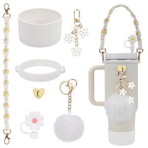 hand-made straw cap case Charm chain pendant lot Accessories Initial Keychain Handle for Stanley cup bottle Tumbler for Women - You Offer