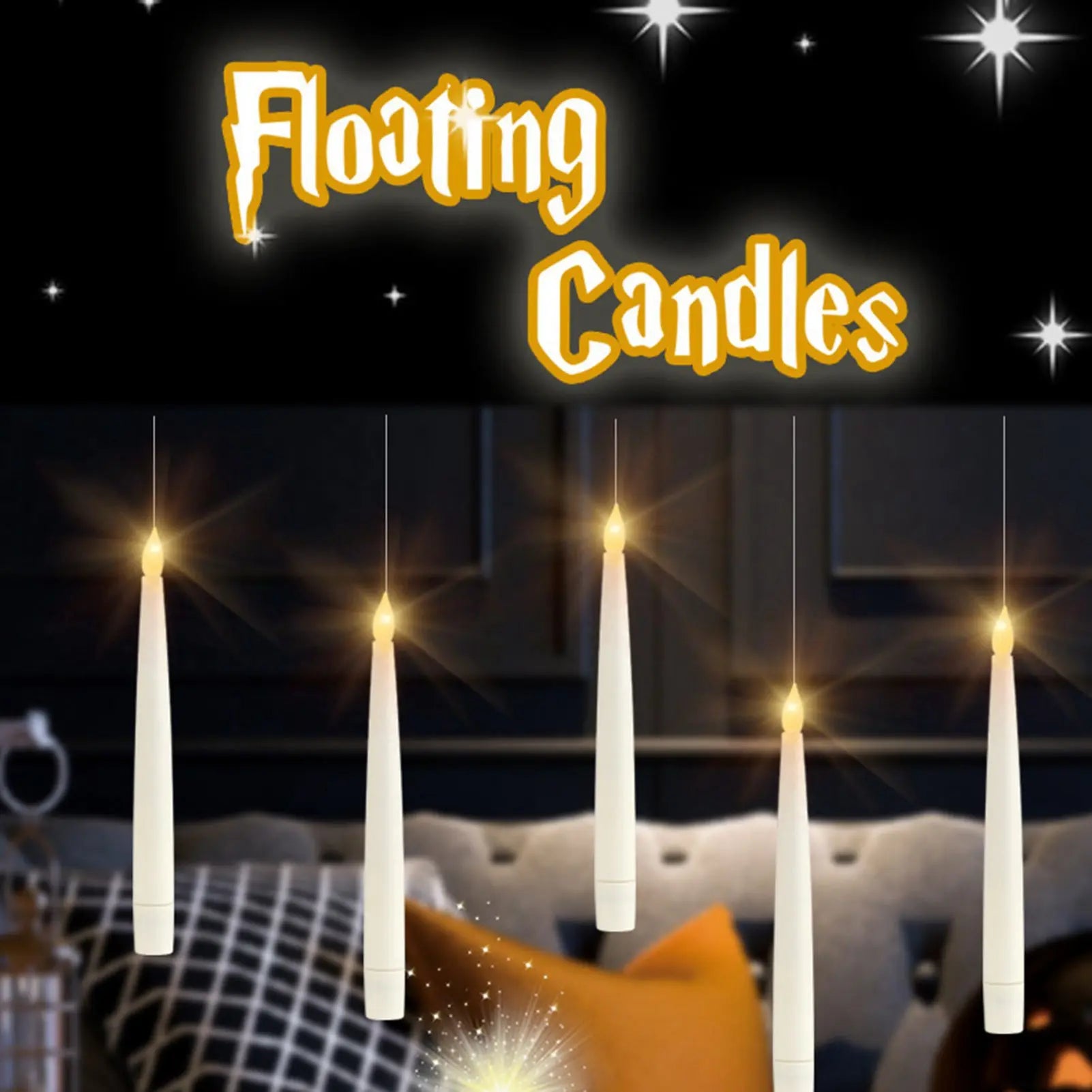 Floating Candles with Wand Remote 10pcs Magic Hanging Candles Flameless LED Taper Candle Remote Battery Operated