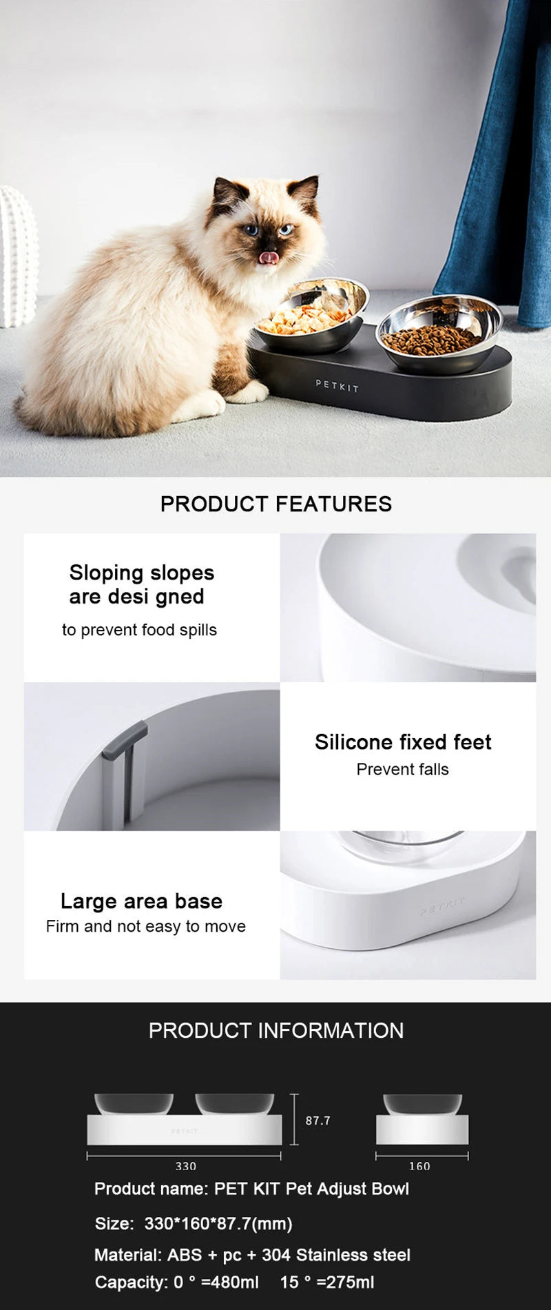 PETKIT Stainless Steel Pet Adjustable Feeding Bowl Double Feeder Bowls Water Cup Cat dog Drinking Bowls for pets feeding