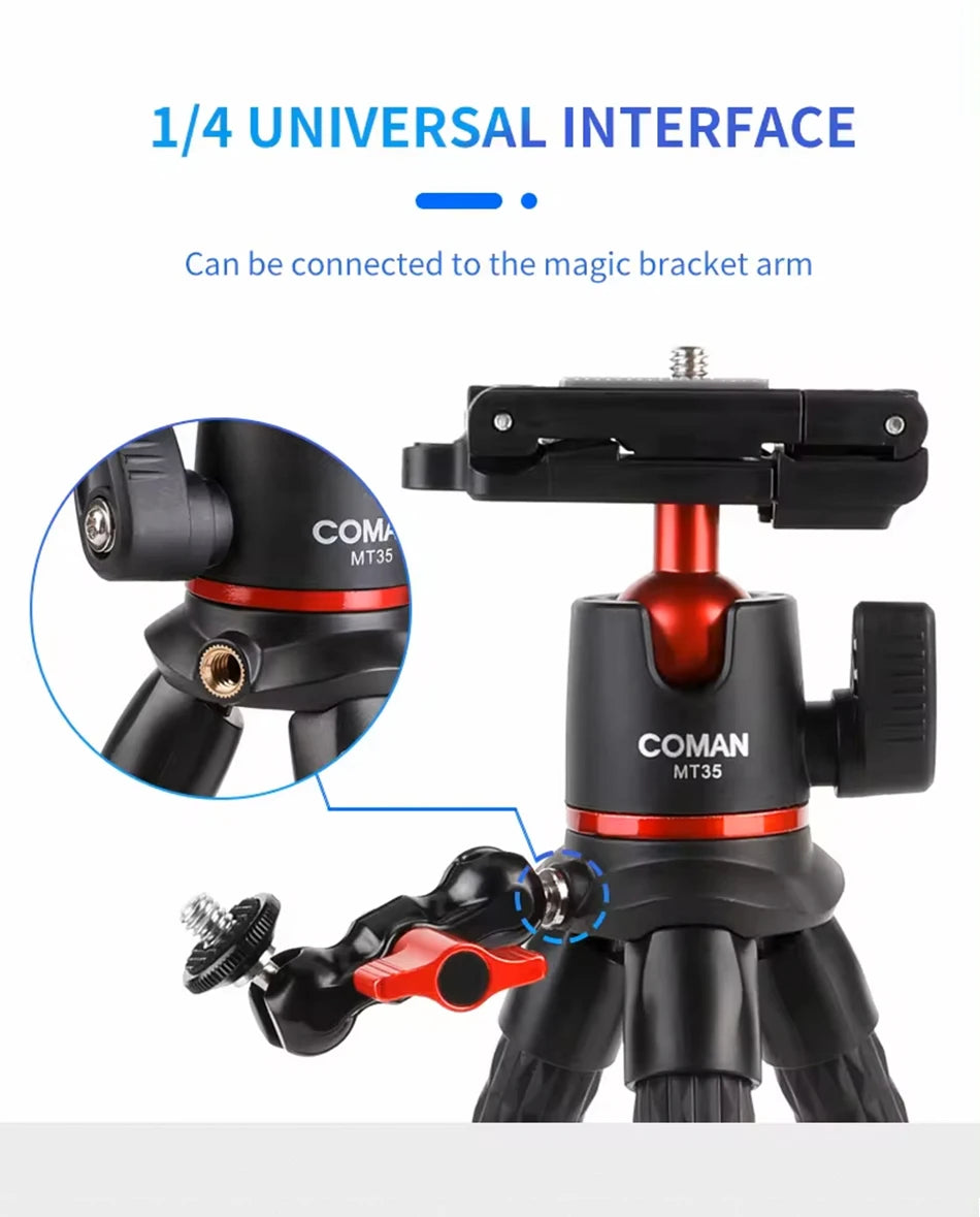 COMAN MT-35 Flexible Camera Tripod Hidden Phone Tripod Mount With Cold Shoe Smartphone DSLR Tripod For iPhone 15 Pro Max Samsung