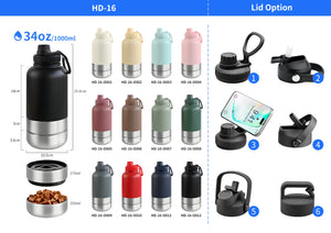 OKKPETS 32Oz 3 in 1 Stainless Steel Dog Water Bottle 1000ml Outdoor Travel Portable Pet Insulated Feeder Dog Bowl Food Bottle