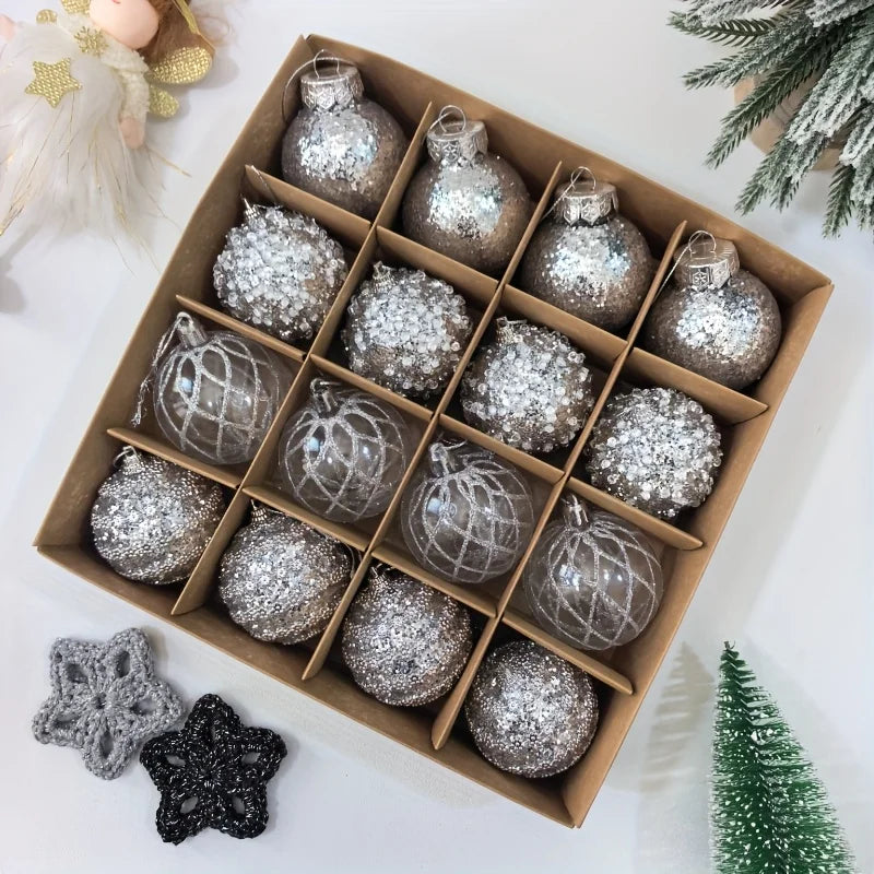16pcs/set New Style Christmas Ball Set Glitter Deco Ball with Round Shapes for Christmas Tree Hanging Ornaments Plastic Material