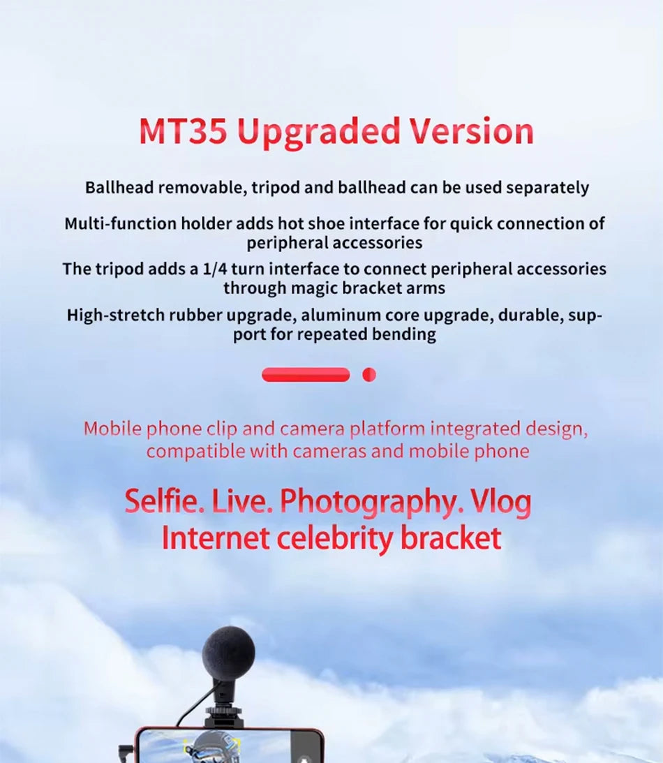 COMAN MT-35 Flexible Camera Tripod Hidden Phone Tripod Mount With Cold Shoe Smartphone DSLR Tripod For iPhone 15 Pro Max Samsung