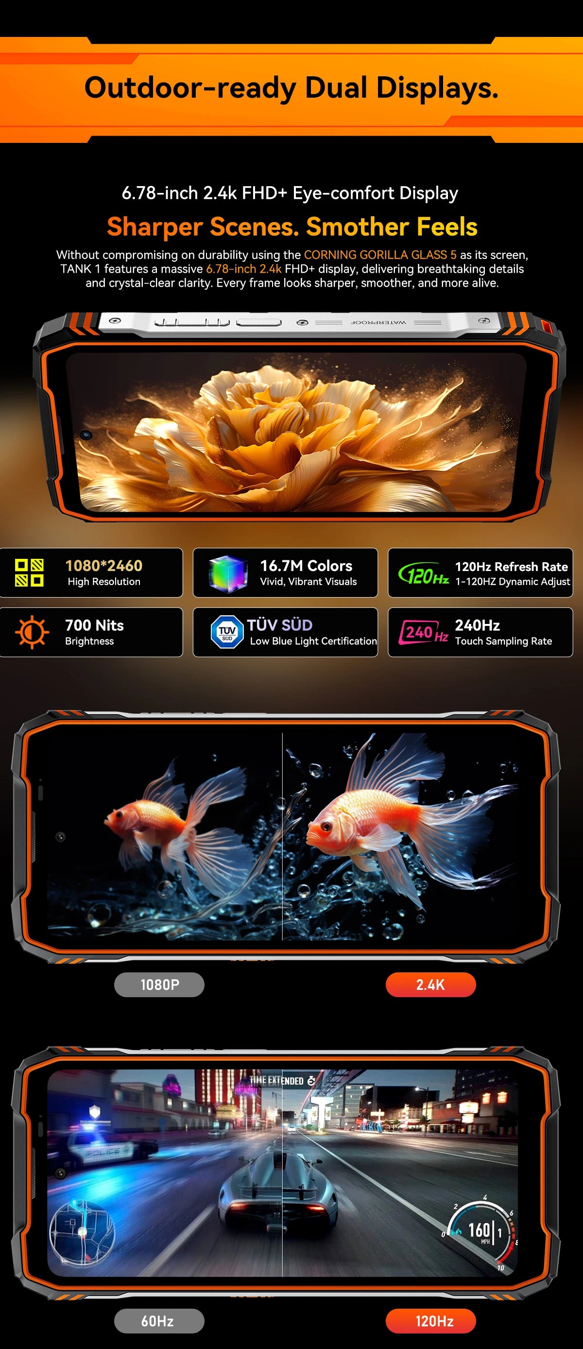 Blackview OSCAL TANK 1 Outdoor 5G Rugged Smartphone,20000mAh Battery, 6.78" 120Hz FHD+ Display, 16GB+512GB, 64MP+50MP Camera
