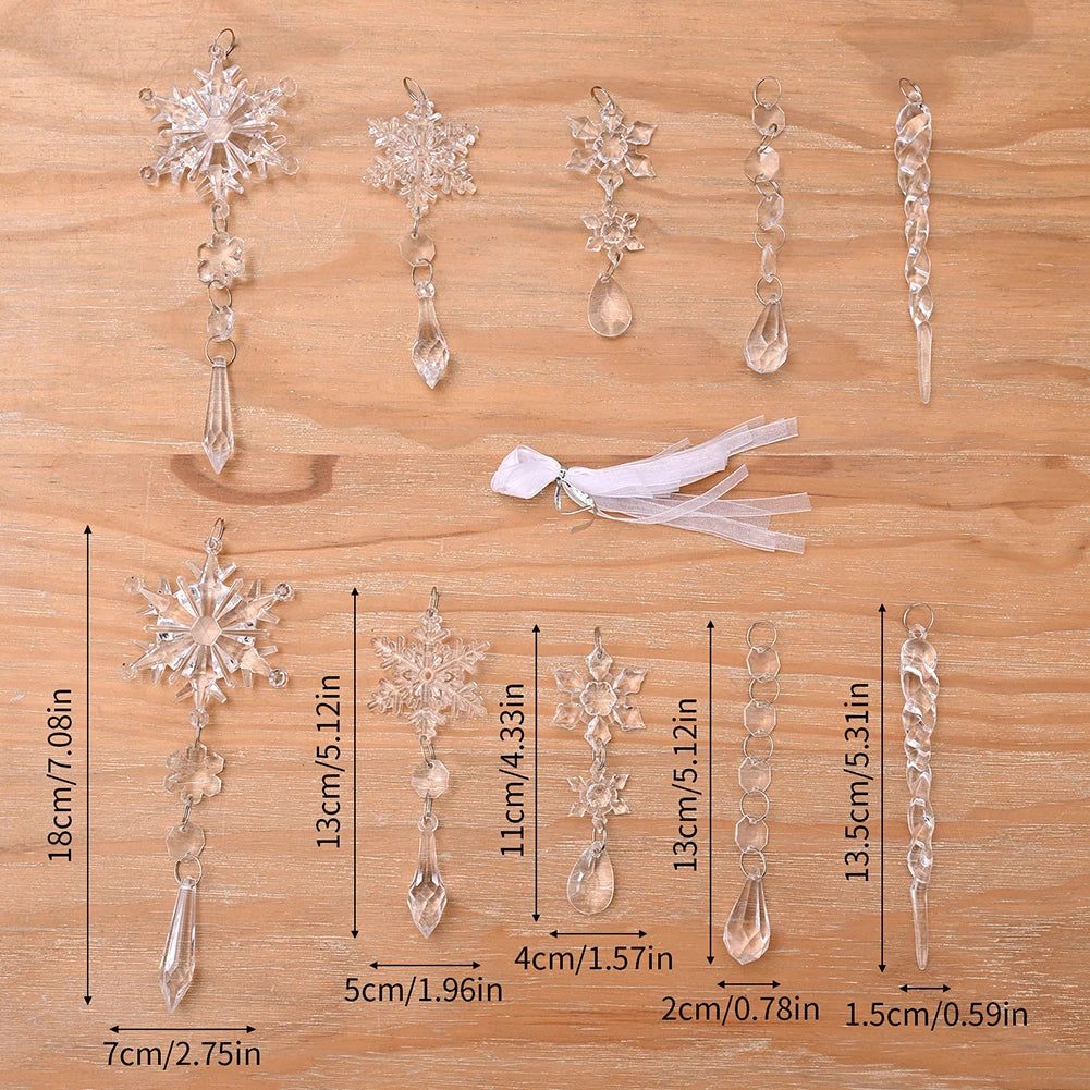 Crystal Clear Snowflake Acrylic Ice Pendants Christmas Tree Hanging Ornaments Icicle Water Drop Decoration For Xmas Party Decor