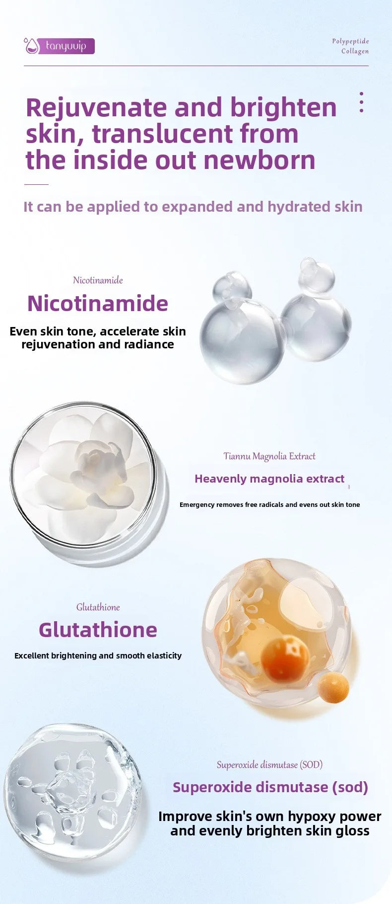 Polypeptide collagen hydrating mask Remove Dark Spots Melanin Brighten Shrink Pores Moisturizing Fade Fine Lines Skin care