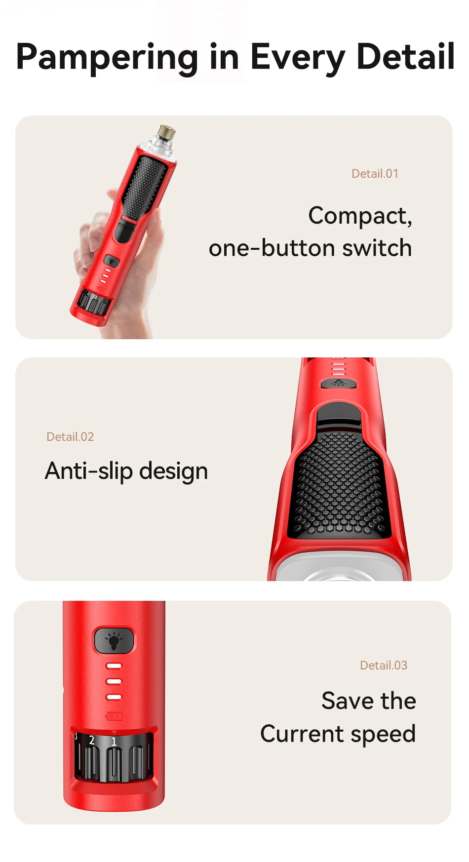ROJECO Electric Pet Nail Grinder Dog Cat Rechargeable Nail Clippers LED Light Pet Claw Nail Grooming Trimmer Accessories