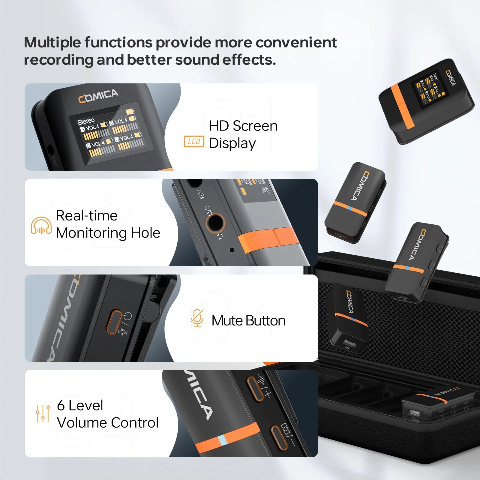 COMICA Vimo Q Four-channel Mini Wireless Microphone Wireless Lavalier Microphone With Charging Case for Camera Smartphone PC