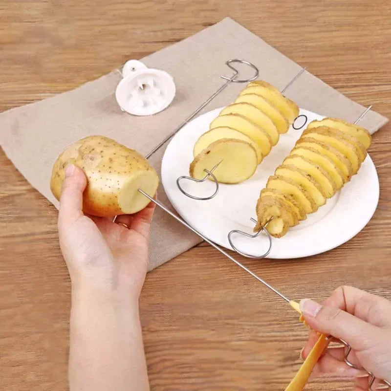 1Set Stainless Steel Plastic Rotate Potato Slicer Twisted Potato Spiral Slice Cutter Creative Vegetable Tool Kitchen Gadgets - You Offer