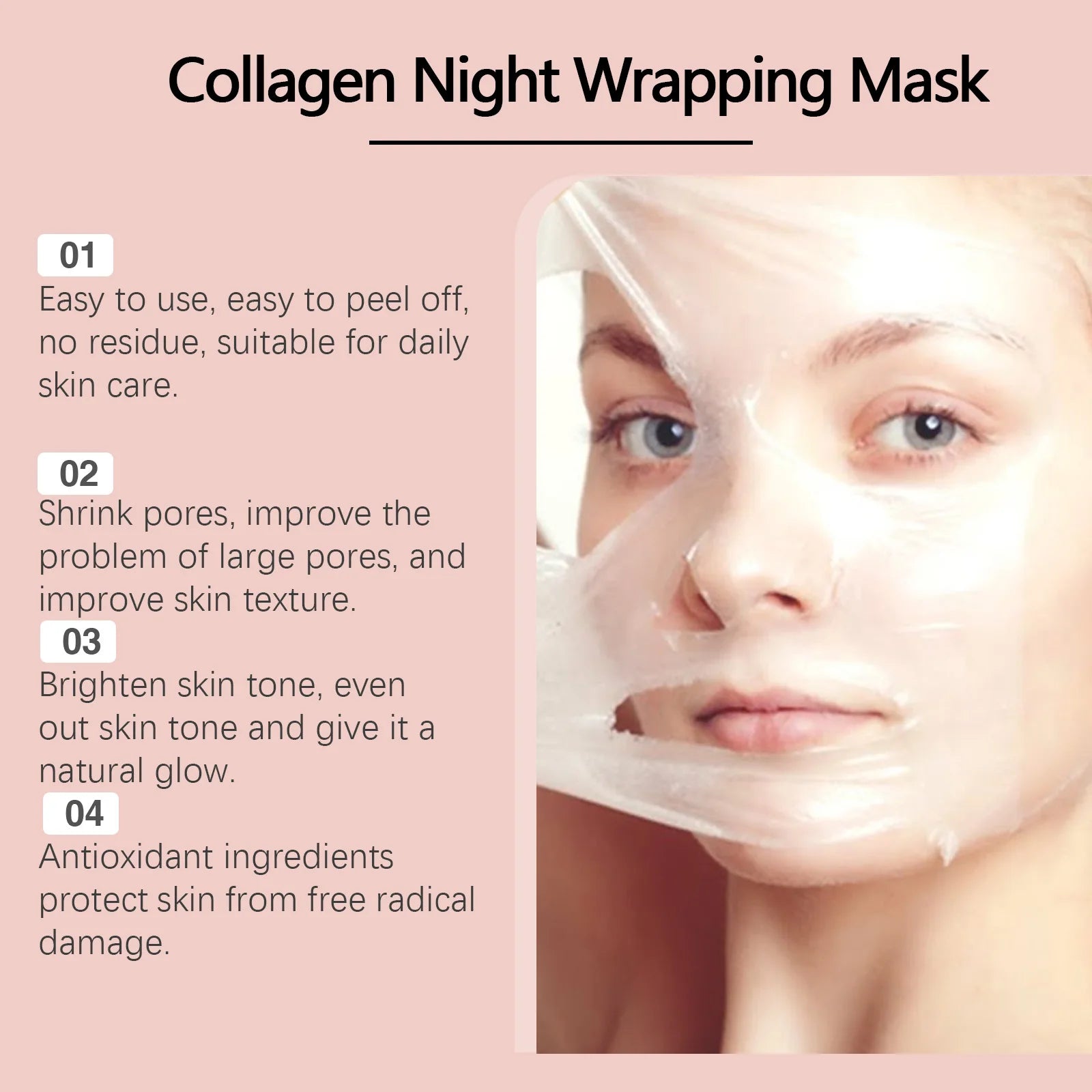 Collagen Peel-off Mask Deep Hydrating Firming Fade Fine Lines Shrink Pores Brightening Overnight Wrapping Mask Face Skin Care