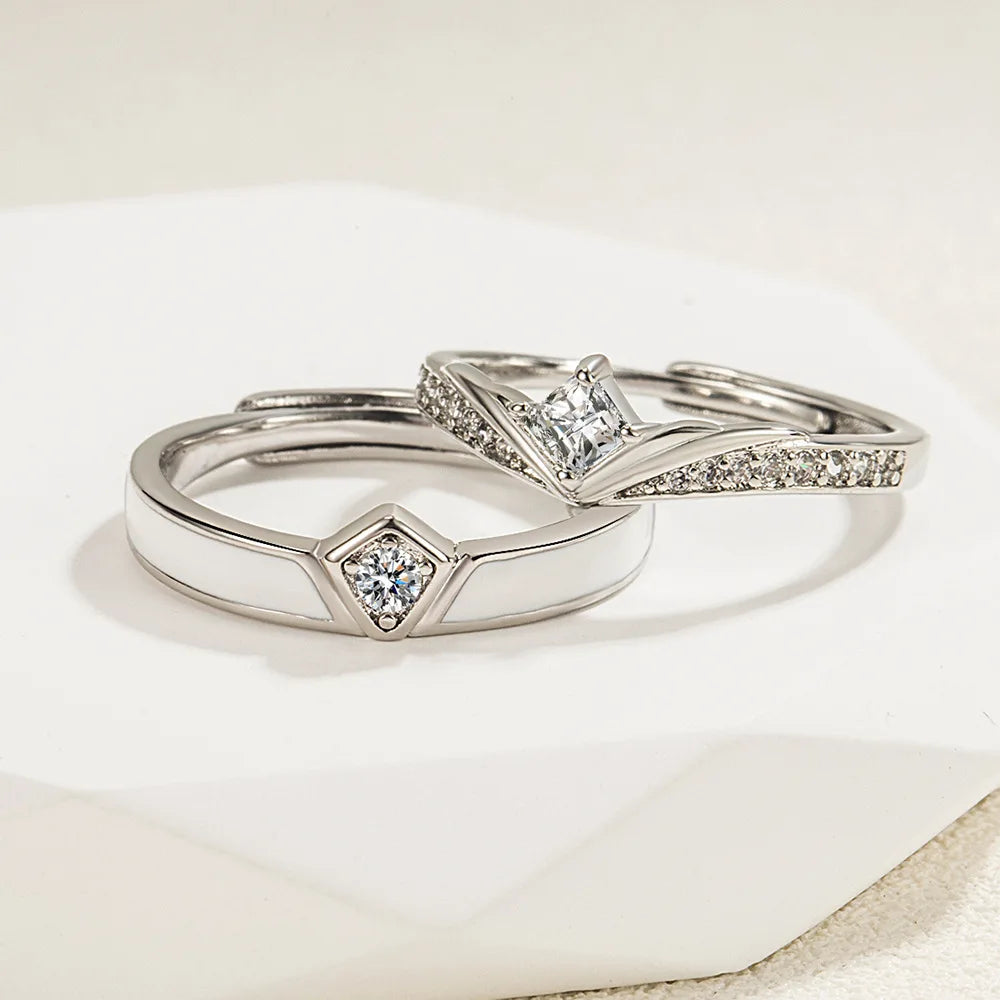 2Pcs 925 Sterling Silver Couples Ring Sets Light Polishing Simple Ring for Woman Man Classic Wedding Fine Jewelry Circle - You Offer