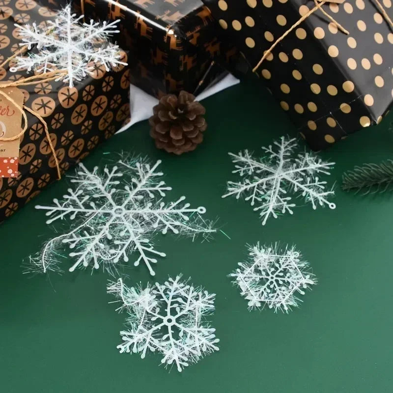 White Christmas Snowflakes Xmas Tree Hanging Pendant Artificial Plastic Glitter Snow Flake Home DIY New Year Wreath Decoration