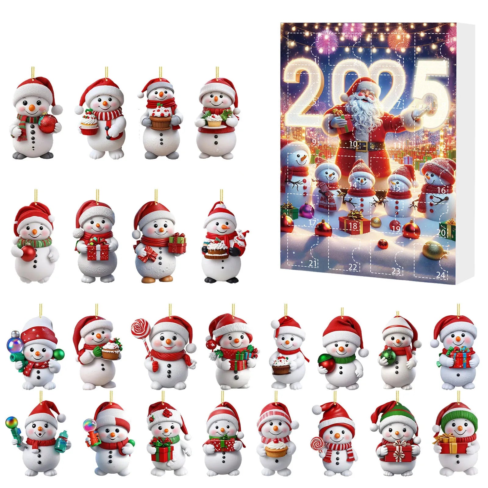 Snowman 24 Days Christmas Countdown Calendar Xmas Tree Snowman Pendant Ornaments Xmas Advent Calendar Xmas Gifts for Kids