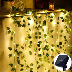 10m 100led Solar String Fairy Lights Outdoor Waterproof Ivy Lights LED Artificial Maple Leaf Christmas for Garden Decoration