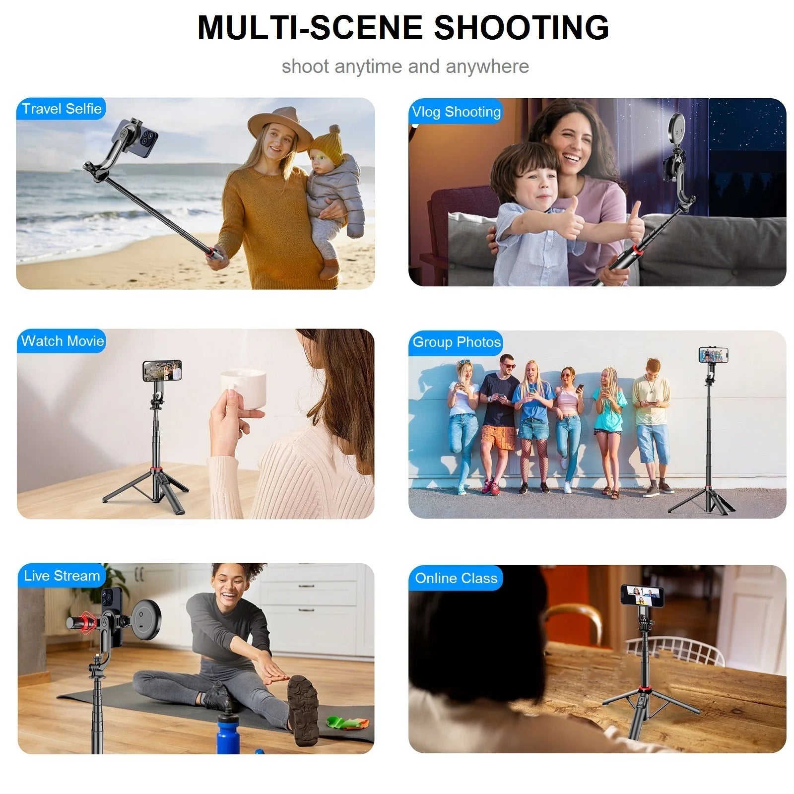 Magnetic Selfie Stick for iPhone Phone Camera 51" Extendable Magsafe Tripod Selfie Stick with Remote for Travel Vlog Videos