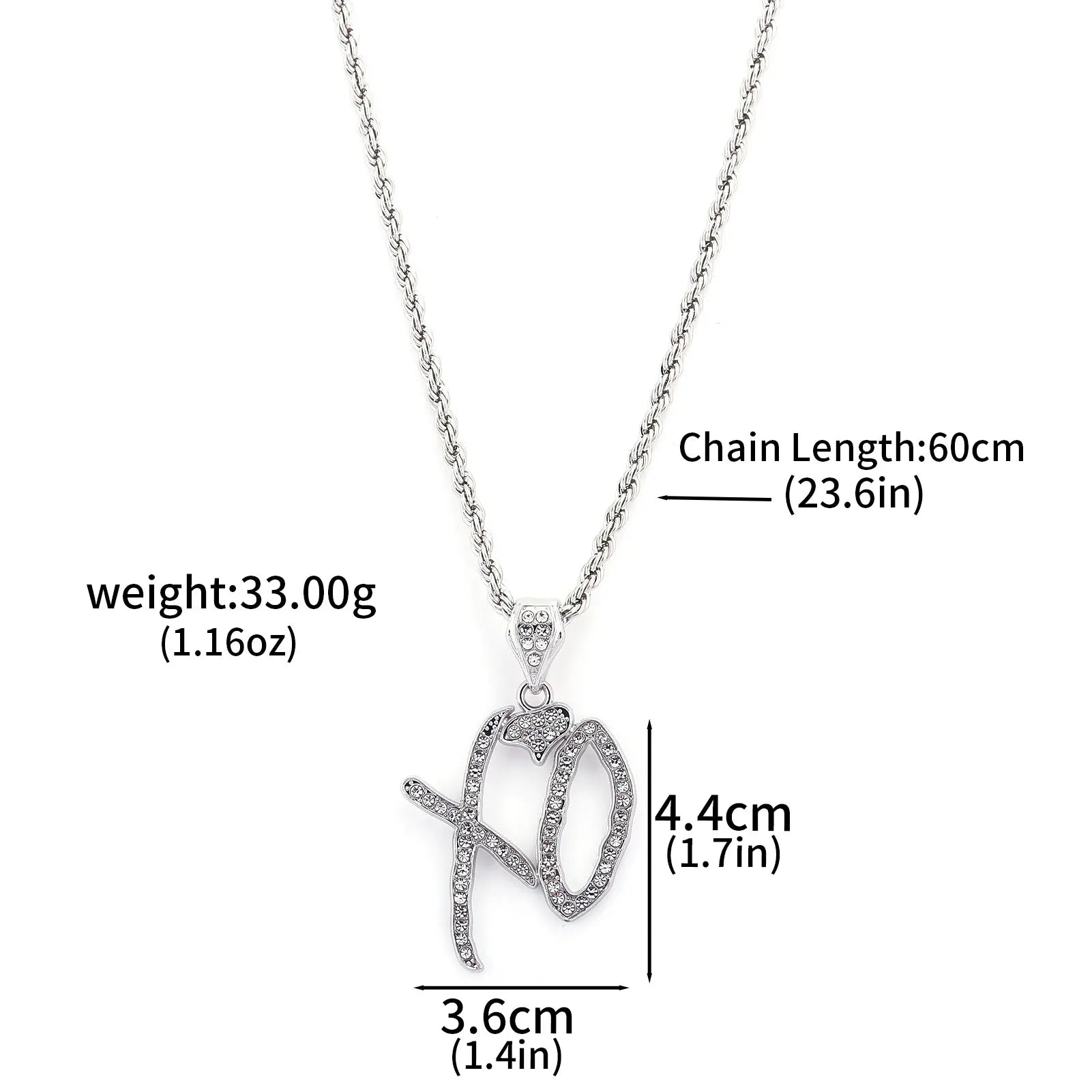 Exquisite Bubble Letter Xo Inlaid White Zircon Pendant Necklace for Men\'s Fashion Street Trend Jewelry Accessories Gift - You Offer