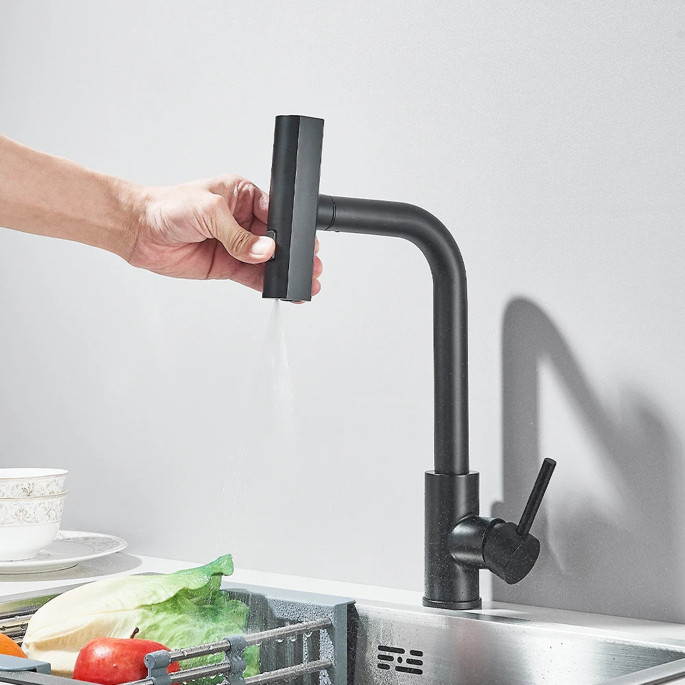 Black Kitchen Faucets Black Pull Out Rotation Waterfall Sprayer Sink Mixer Brushed Nickle Water Tap - You Offer