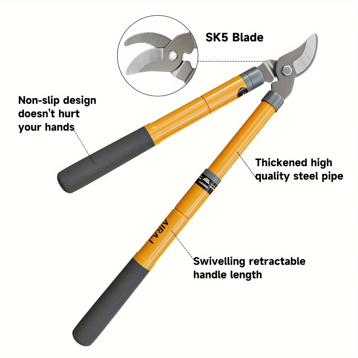 AIRAJ Bypass Lopper , Hedge Shears, Pruning Shears with Telescopic Handles,Extendable Heavy-Duty Branch Cutters, Garden Clippers