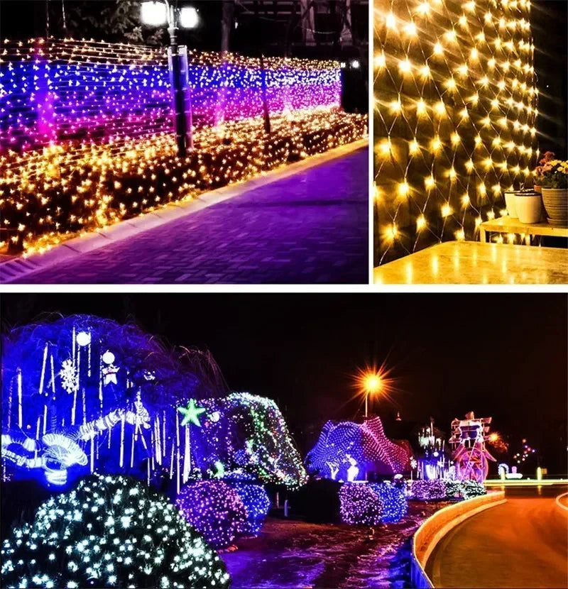 Room Decoration Curtain LED Net Mesh Fairy Lights String EU Plug 220V Christmas Wedding Garland for Bedroom Garden Wall outdoor