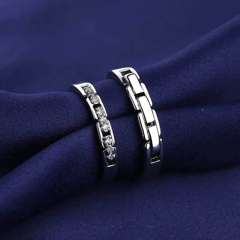 2Pcs 925 Sterling Silver Couples Ring Sets Light Polishing Simple Ring for Woman Man Classic Wedding Fine Jewelry Circle - You Offer