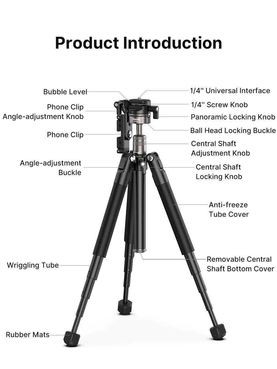 Ulanzi MT-63 26CM Portable Mini Tripod with 360° Panoramic Head Horizontal and Vertical Shooting for Smartphones Cameras