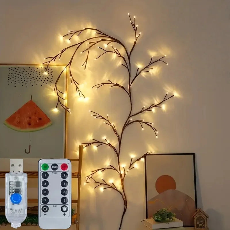 USB-Powered Willow Vine Fairy Lights - Bendable Tree Branches with 8 Modes Outdoor Party Decor for Valentine's Day Holidays