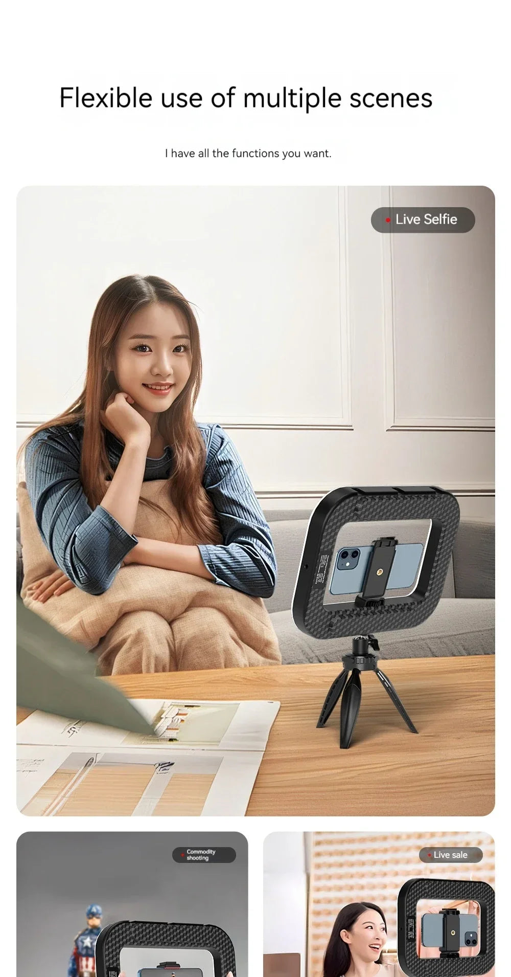 New Handheld Ring LED Rechargeable Fill light Portable Mobile Phone Live Broadcast Photography Desktop Selfie Light