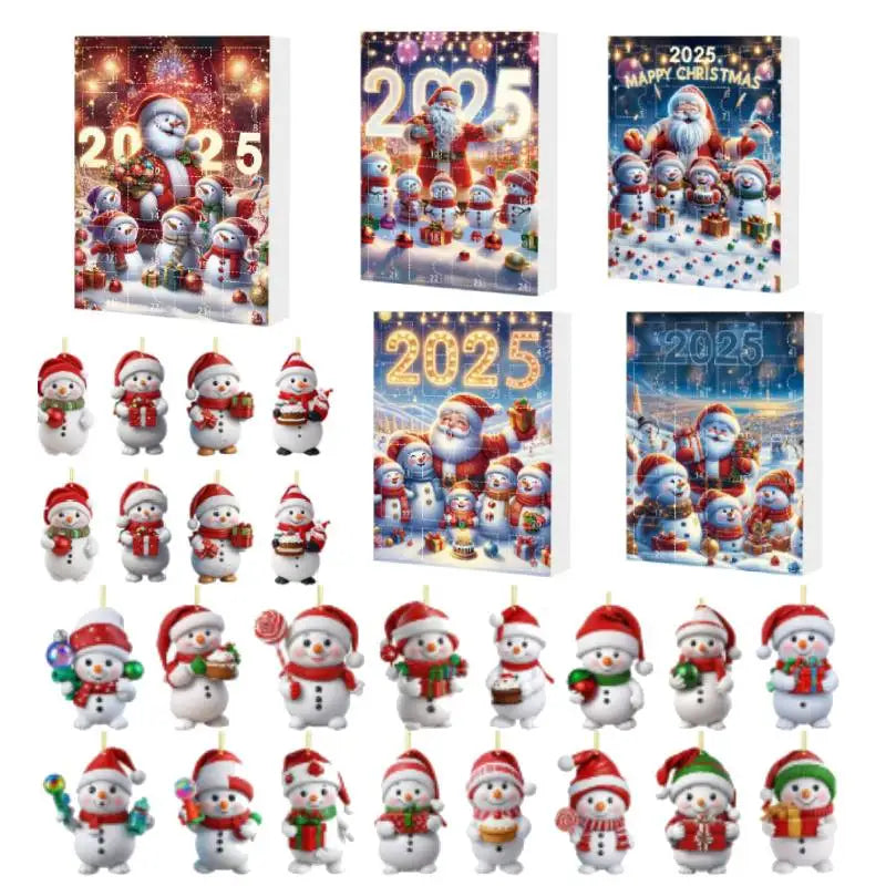 Snowman 24 Days Christmas Countdown Calendar Xmas Tree Snowman Pendant Ornaments Xmas Advent Calendar Xmas Gifts for Kids