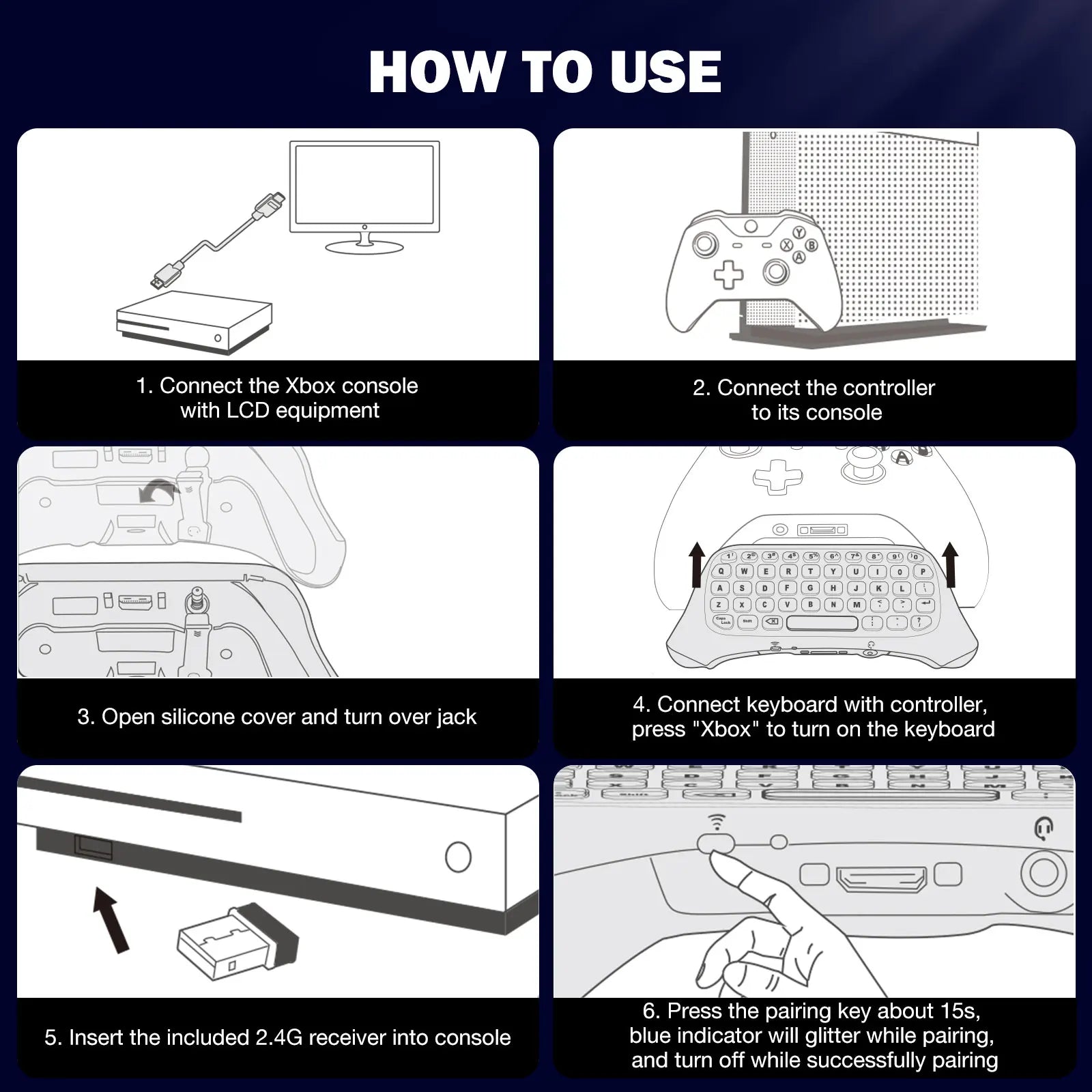 MoKo RGB Backlight Keyboard for Xbox One Controller,Xbox Series X/S,Wireless Chatpad Keypad w/ 2.4G Receiver, Xbox Accessories