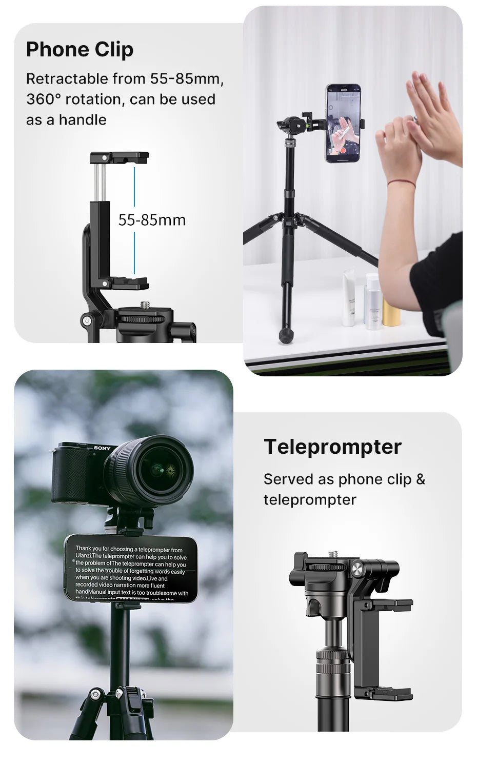 Ulanzi MT-63 26CM Portable Mini Tripod with 360° Panoramic Head Horizontal and Vertical Shooting for Smartphones Cameras