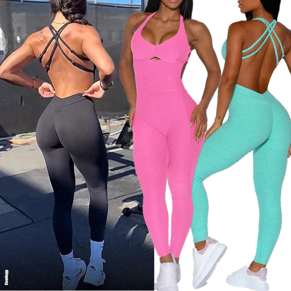 2025 Pad Adjustable Form Women Yoga Set One Piece Jumpsuit Gym Exercise Legging Fitness Workout Pant Active Outfit Wear XP300
