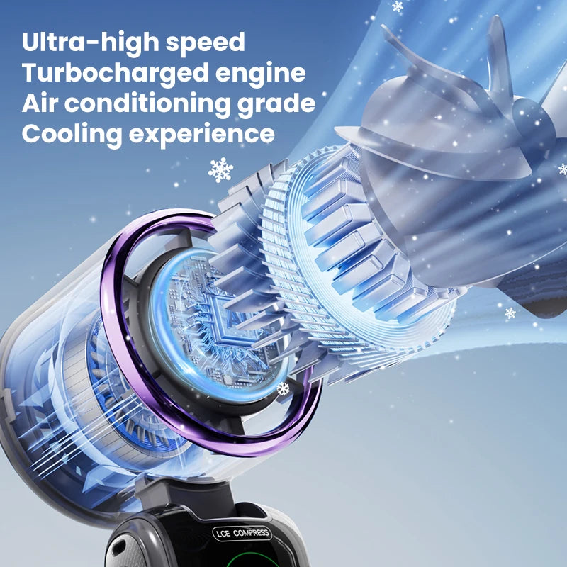 2025 New Ice Pack High-Speed Handheld Eletirc Fan 100 Speed Adjustable Folding Mini Fan Portable Outdoor Hanging Neck Small Fan