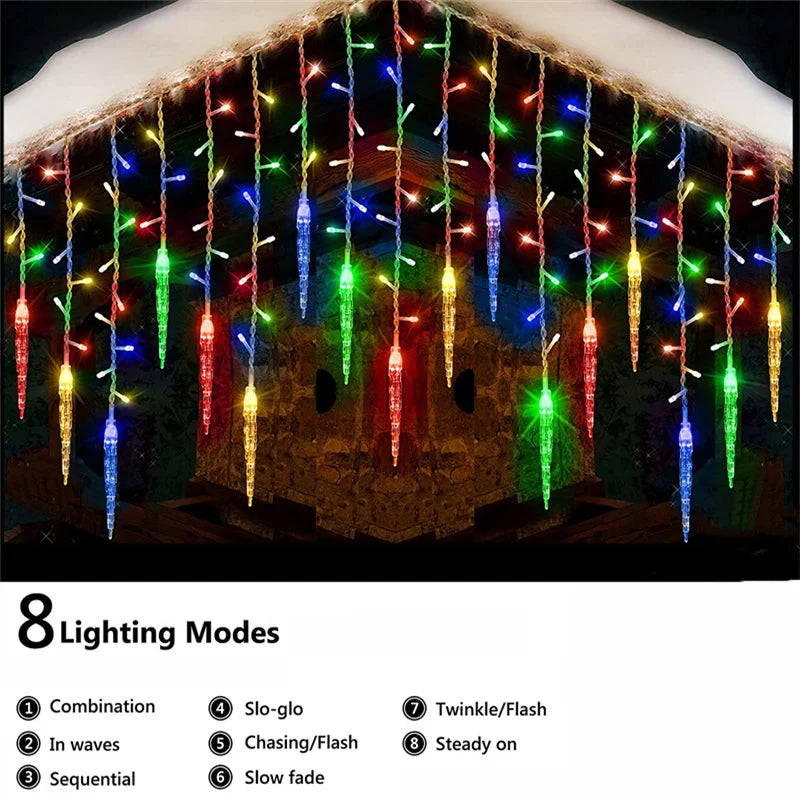 5-36M LED Curtain Icicle String Lights Christmas Garland Waterfall Outdoor Garden Decoration Fairy Light For Street Eaves Patio
