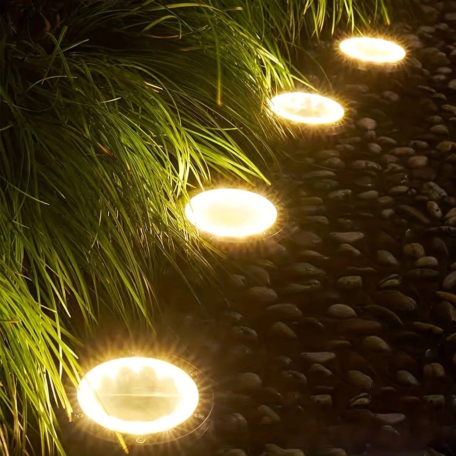 8 piece solar outdoor lights, IP65 solar disk lights, 8 LED solar ground lights, outdoor landscape lights for path, courtyard