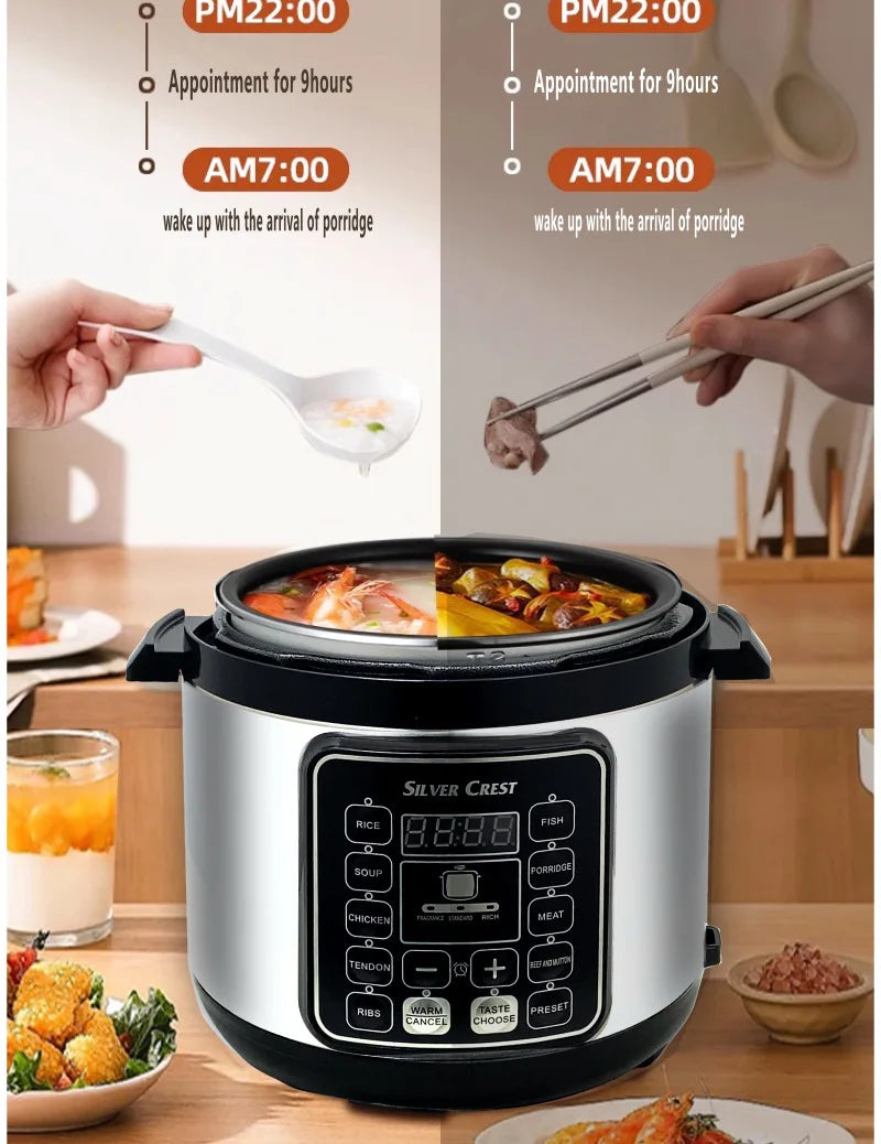 Electric Pressure Cooker 6L Large Capacity Household Multifunctional Electric Rice Cooker Intelligent Booking 3-step Timer Gears - You Offer