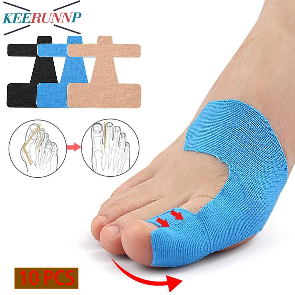 10 PCS Precut Bunion Corrector Tape - Big Toe Pain  for Hallux Valgus,Breathable Hypoallergenic Kinesiology Tape for Men & Women