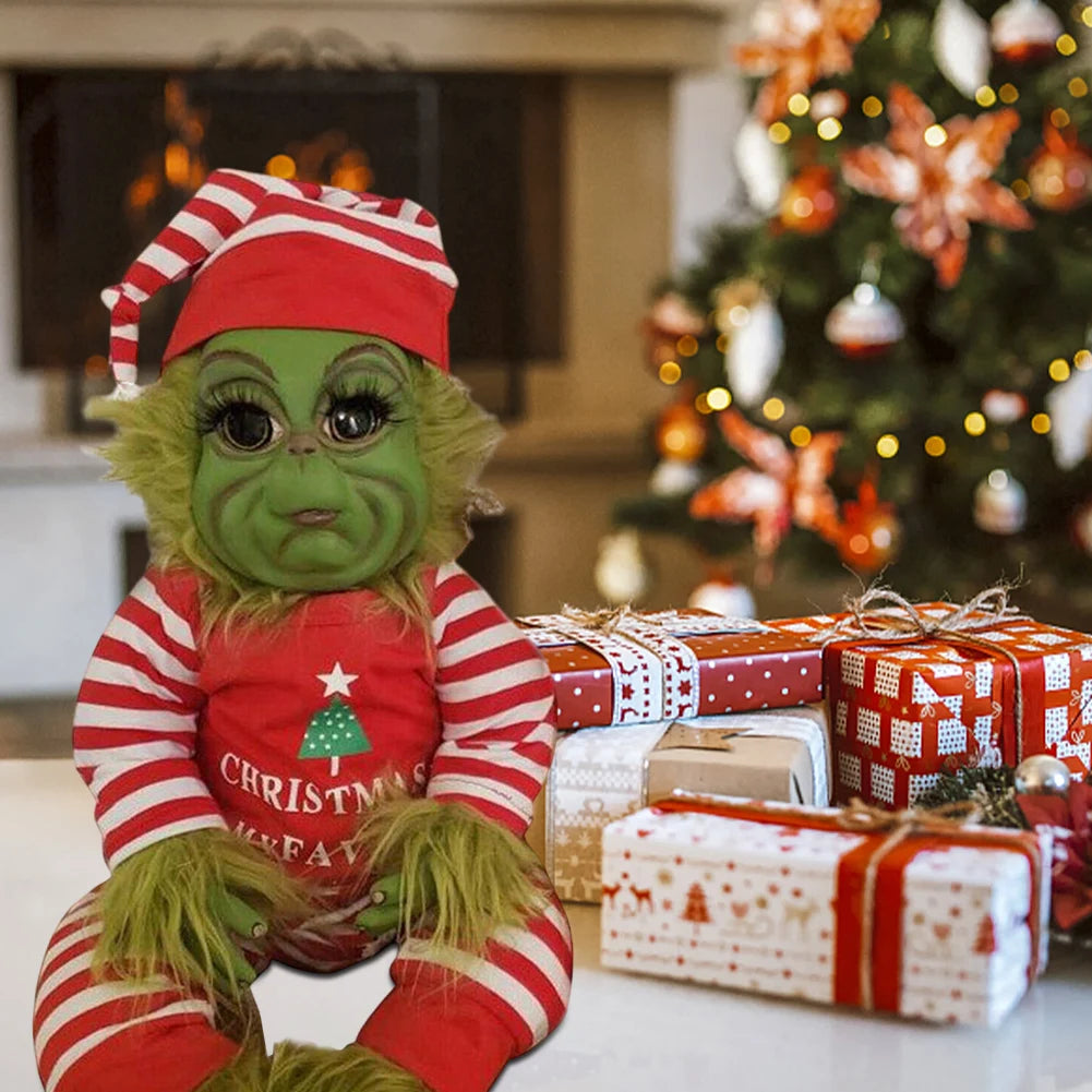 Christmas Baby Doll Soft for Grinch Doll Christmas Plush Doll Green Monster Doll Green Hair Monster Plush Toy Xmas Kids Gifts