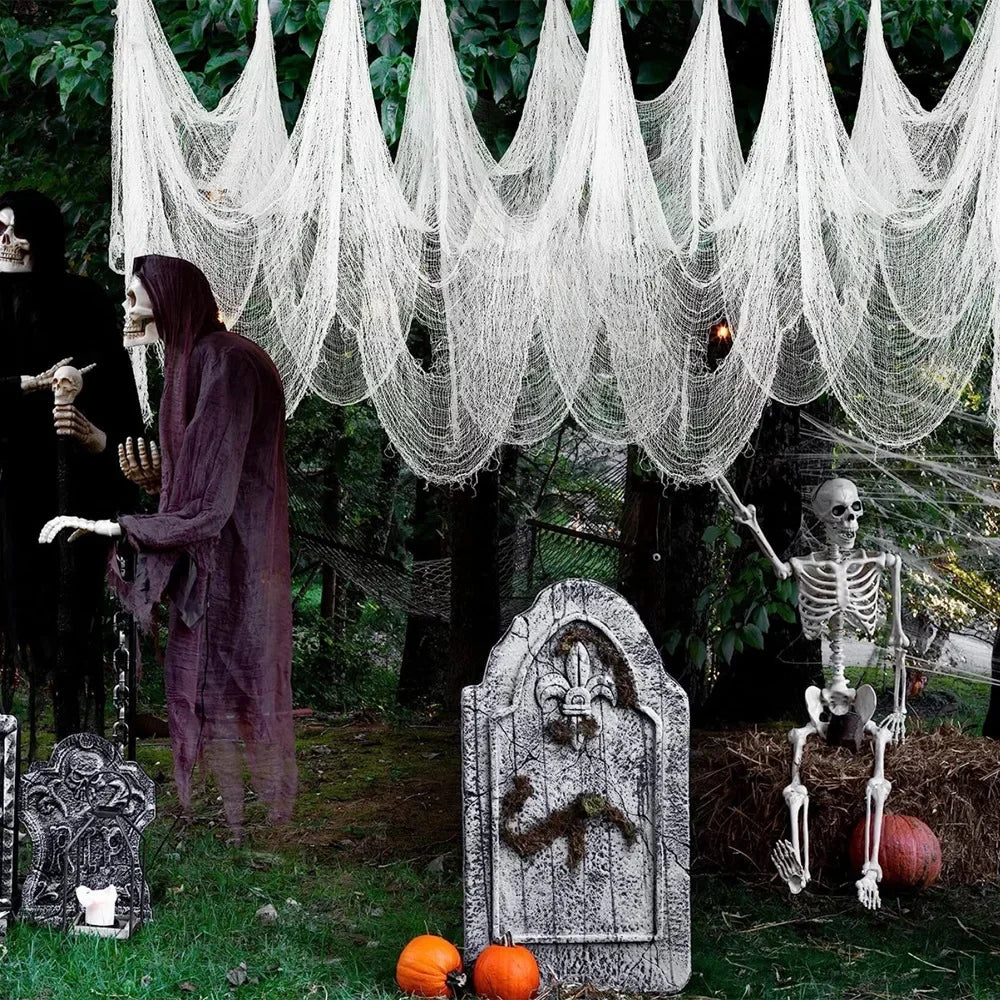 Halloween Horror Bloodstained Indoor Spooky Black Spider Web Gauze Haunted House Hallway Hanging Scary Gauze Decorations