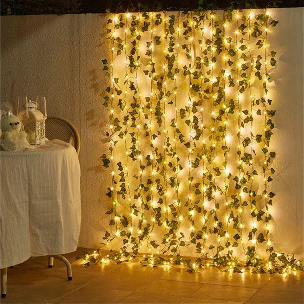 10m 100led Solar String Fairy Lights Outdoor Waterproof Ivy Lights LED Artificial Maple Leaf Christmas for Garden Decoration
