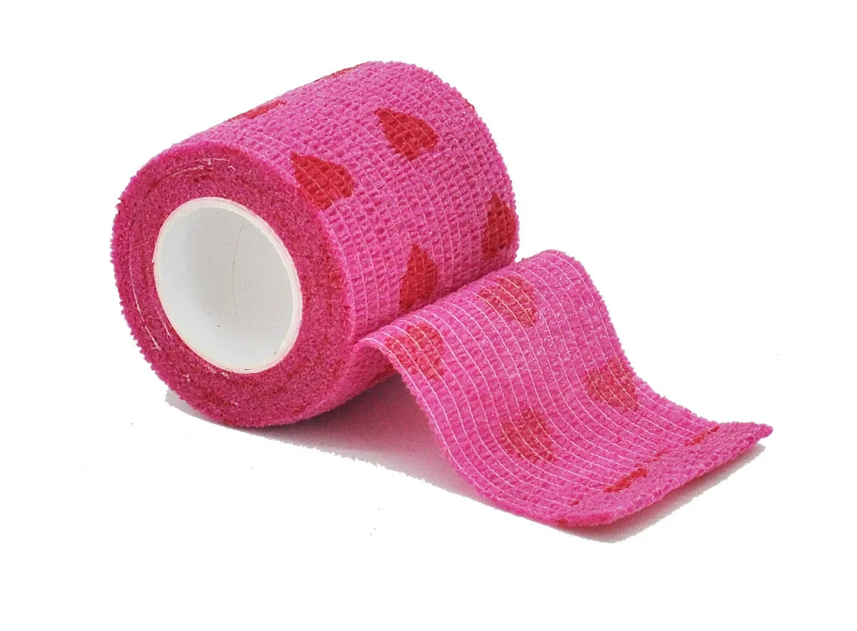 1/6/10Pcs  Red love heart  Printed Self Adhesive Elastic Bandage 4.8m Sports Wrap Tape for Finger Joint Knee