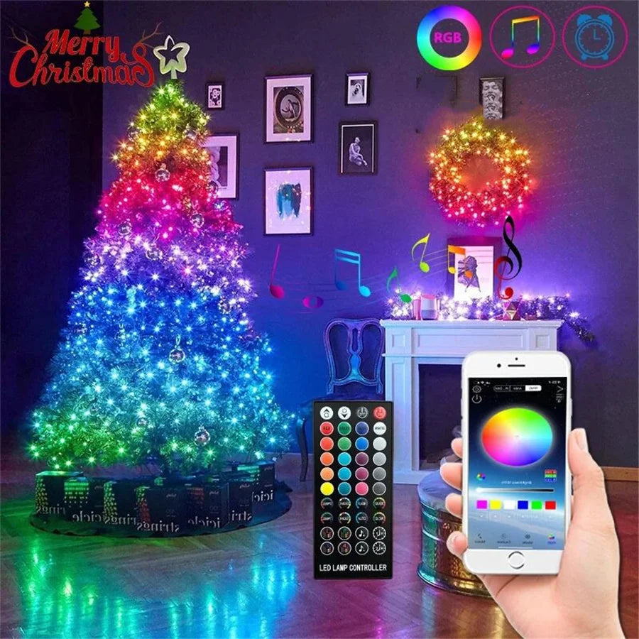 20M 200LEDs Smart App Control Christmas Tree String Light Outdoor USB Remote BT RGB Fairy Lights Garland for Wedding Party Decor