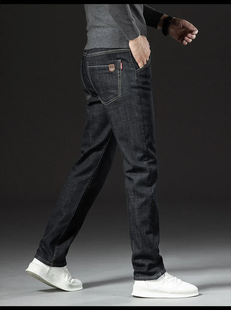 Winter Lamb Fluff Denim Straight Pants Men Thicken Big Size 40 Jeans High Waist Stretch Jeansy Fleece Lined Warm Slim Vaqueros - You Offer
