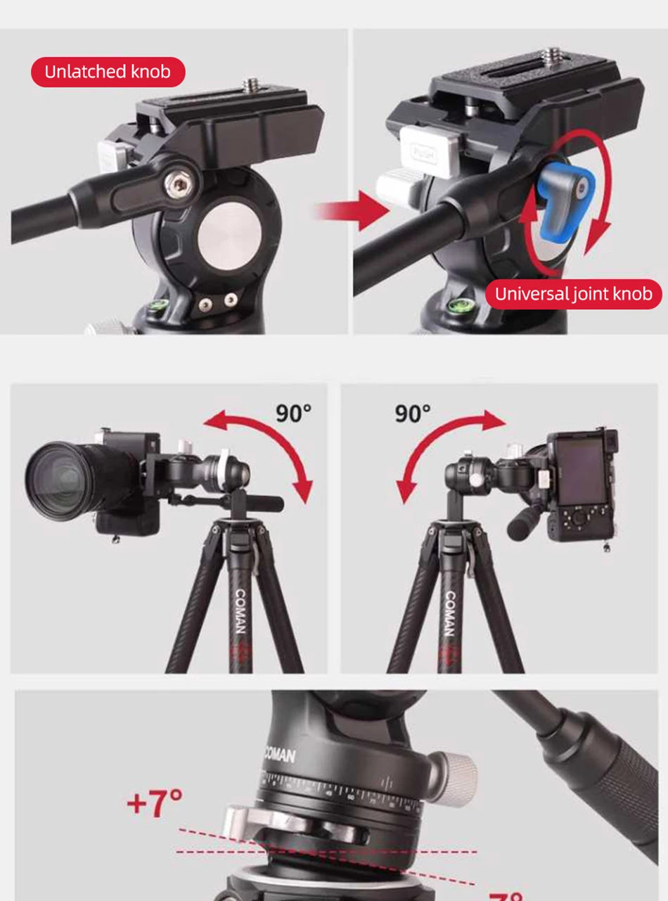 COMAN Zero Series F38 Y V Full Carbon Fiber Tripod Lightweight Travel Stand With Quick Release Plate For DSLR Camera Phone Mount