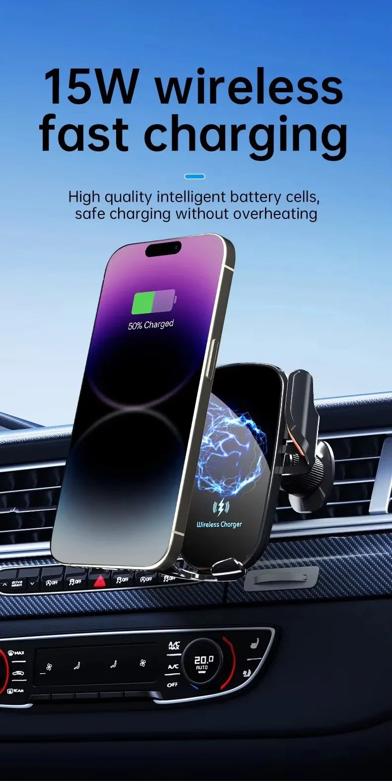 UYUXIO  Wireless Car Charger Air Vent Fast Charging Phone Holder in Car for iPhone 16 Pro Max 15 14 12 13 Samsung Android Phones