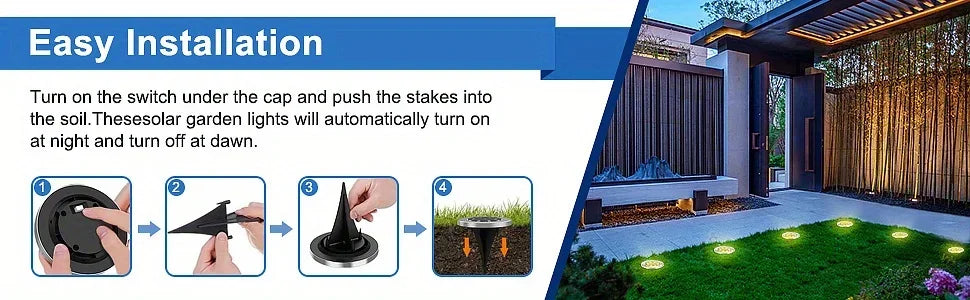 8 piece solar outdoor lights, IP65 solar disk lights, 8 LED solar ground lights, outdoor landscape lights for path, courtyard