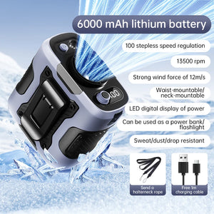 2025 13500RPM High-speed Waist Hanging Electric Fan Portable 6000mAh Power Bank Clip Waist Outdoor Construction Site Small Fan