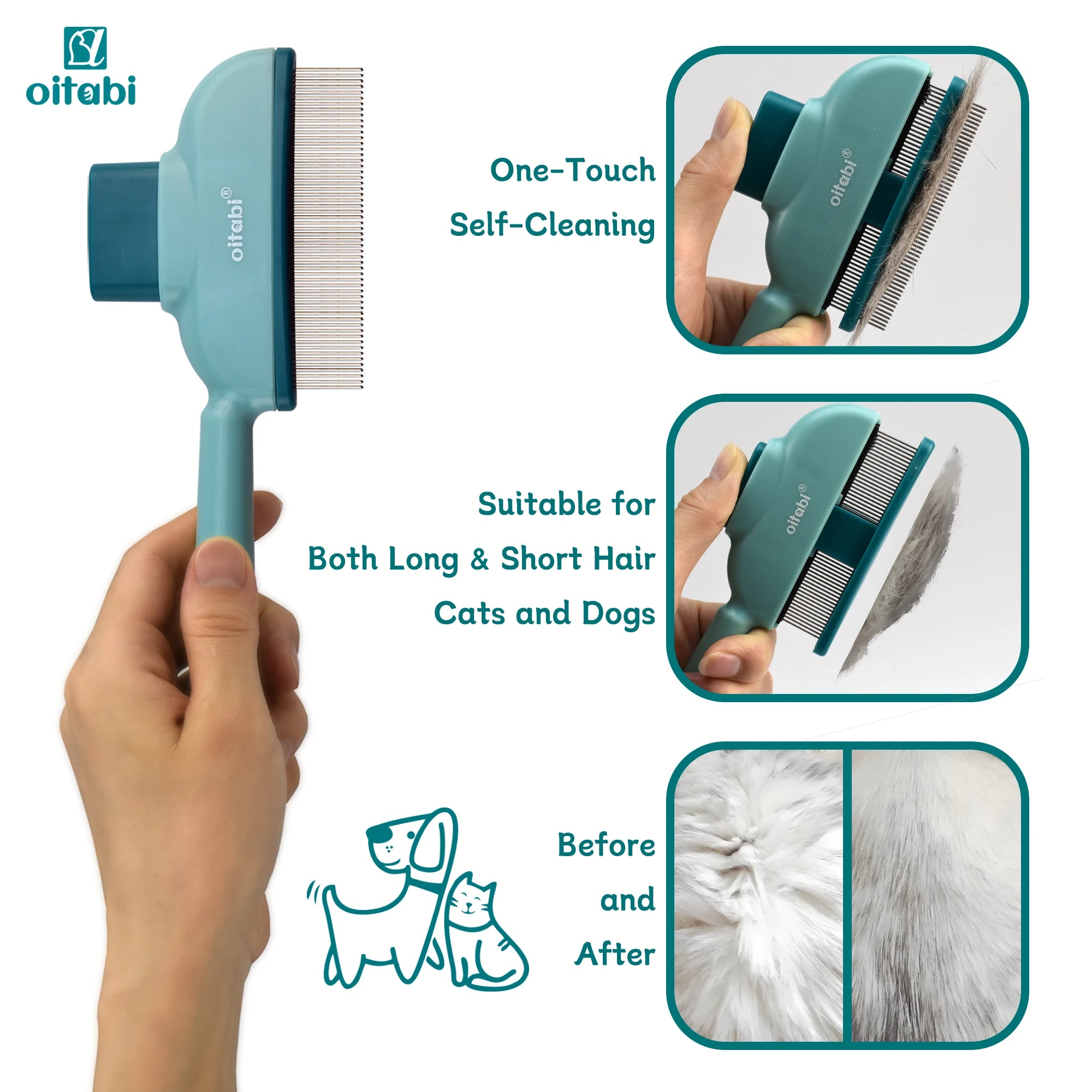 Oitabi 1/2PCS Flea Comb for Dogs Brush for Shedding Pet Hair Removal Comb with Long & Short Stainless Steel Teeth for Deshedding