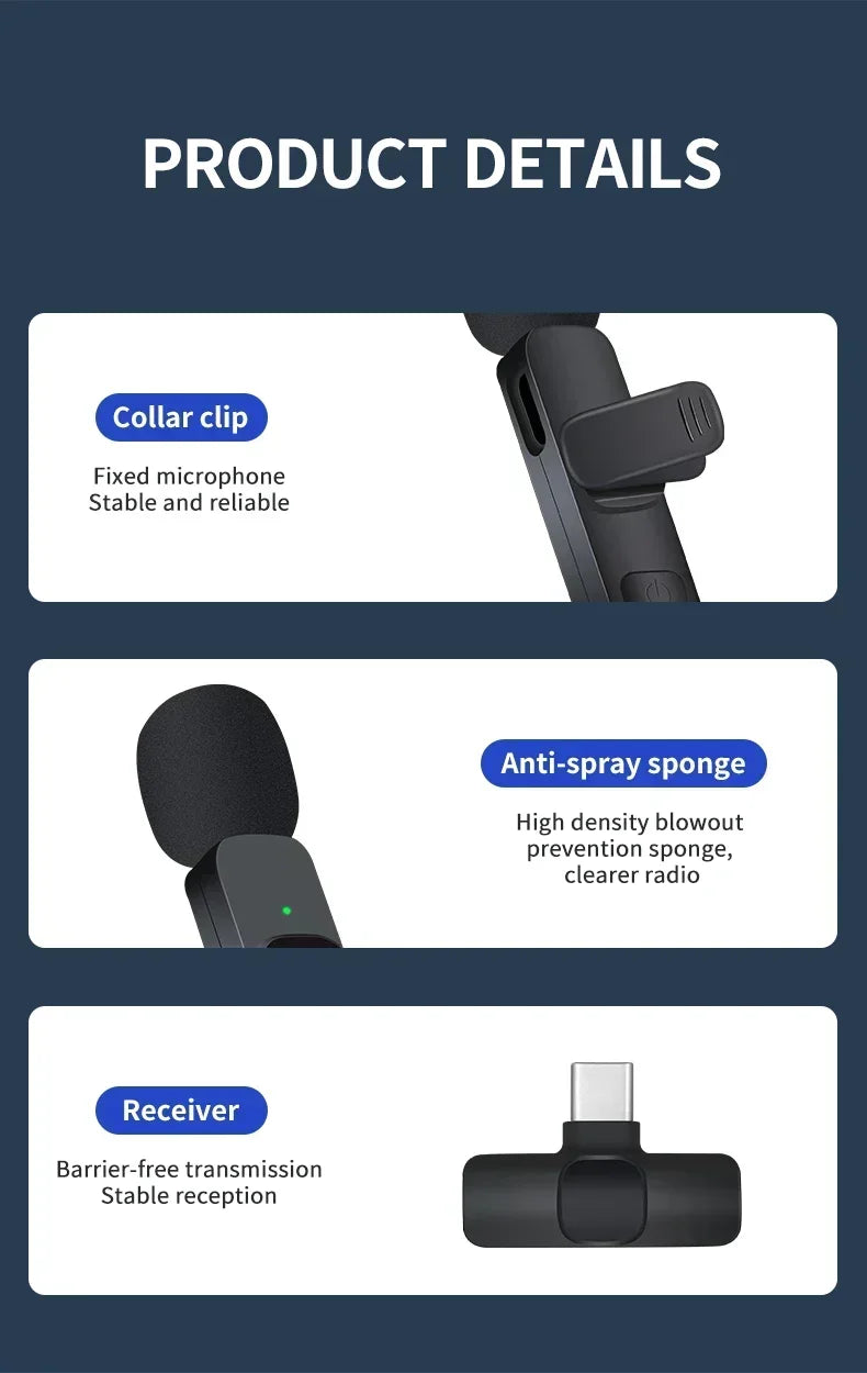 Xiaomi Wireless Lavalier Microphone Mini Portable Audio Video Recording Mic for iPhone Android Live Broadcast Gaming